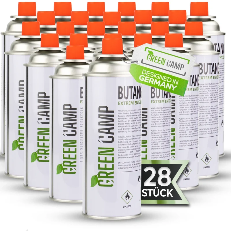 28 x Greencamp® Butangaskartuschen – 227 g – umweltbewusst, sicher & zuverlässig